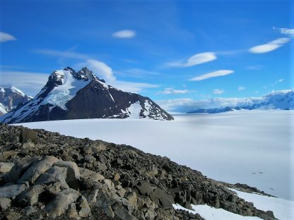 sneeuw vlakte met steen